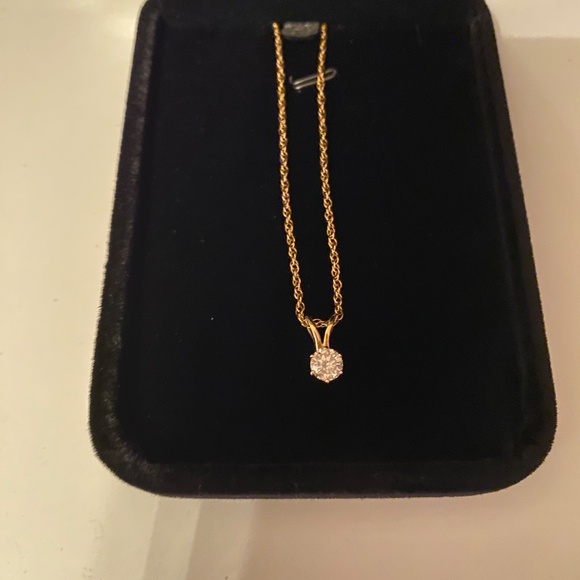 14KT DIAMOND PENDANT NECKLACE YG .25CT G-H SI2 DIAMOND SOLITARE 18" 14KT CHAIN - Picture 5 of 5